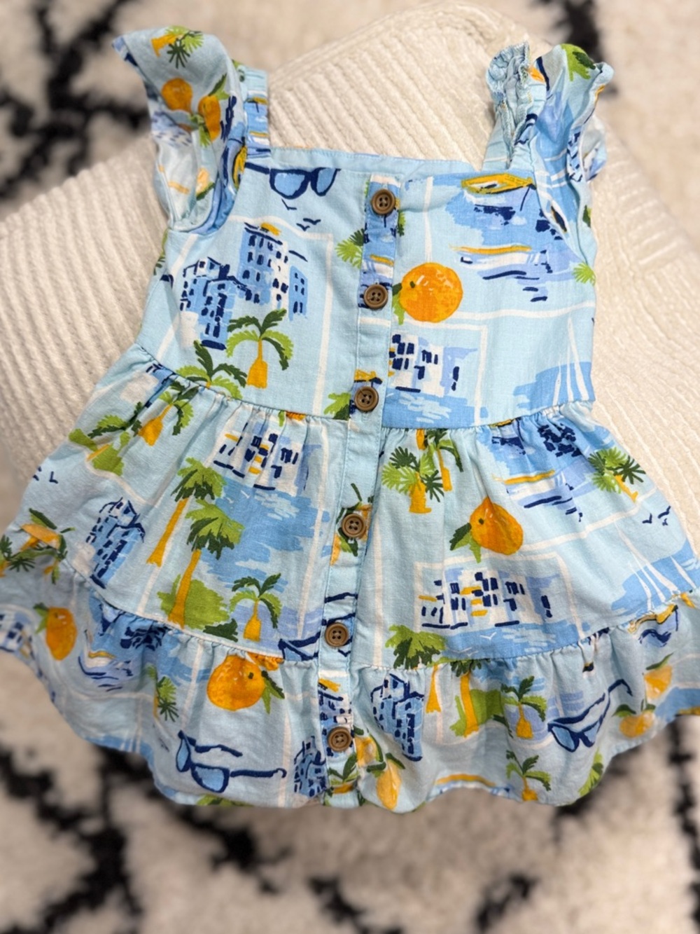 Gymboree Toddler Girl Dress 2T Blue Citrus Tropical Summer Ruffle Button Front - Picture 2 of 8